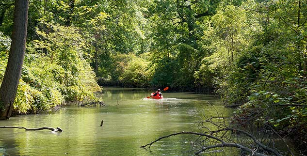 Kanufahrer auf Flusslauf in Masuren
